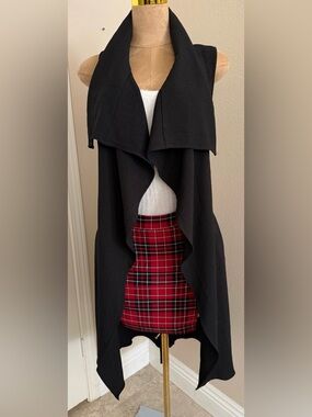 Black Draped Open-Front Vest open front belted cardigan medium